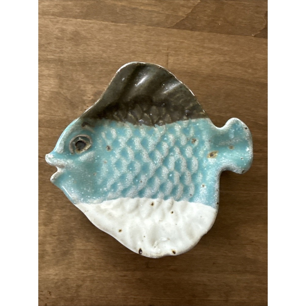 Nedza Art Pottery Stoneware Multi Use Fish Trinket Dish Signed USA Small